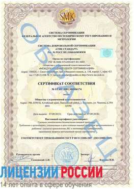 Образец сертификата соответствия Салым Сертификат ISO 22000